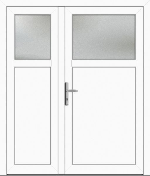 Außenansicht Doppeltür Nebeneingangstür asymmetrisch Weiß
